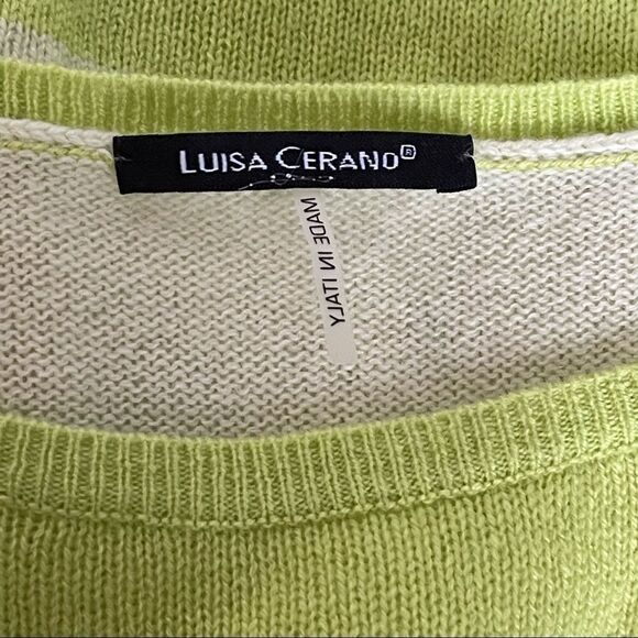 Luisa Cerano Lime Green White Cashmere Light Weight Pullover Sweater Sz M - Picture 8 of 11